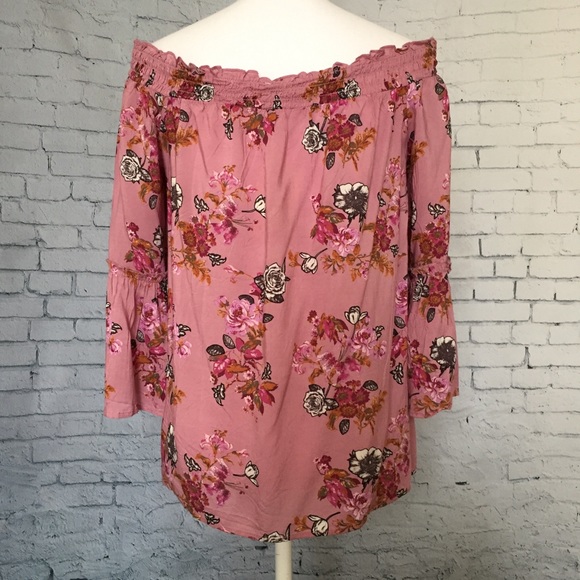 Pink Rose Off Shoulder Bell Sleeves Floral Top - Picture 3 of 6
